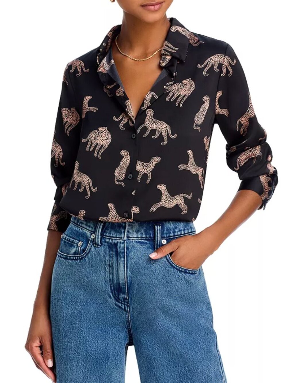 AQUA Leopard Button Down Shirt